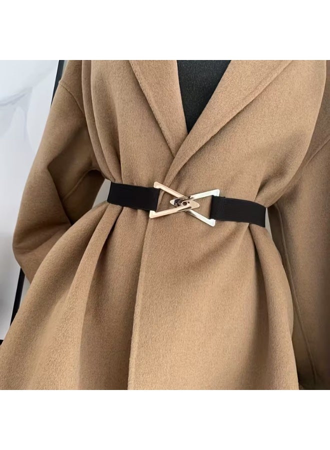 Goolsky [Multi Functional Metal Buckle Belt] Double Triangle Metal Buckle Belt Women's Decorative Elastic Dress Sweater Belt Casual Multi Functional Fashion Belt - Image 1