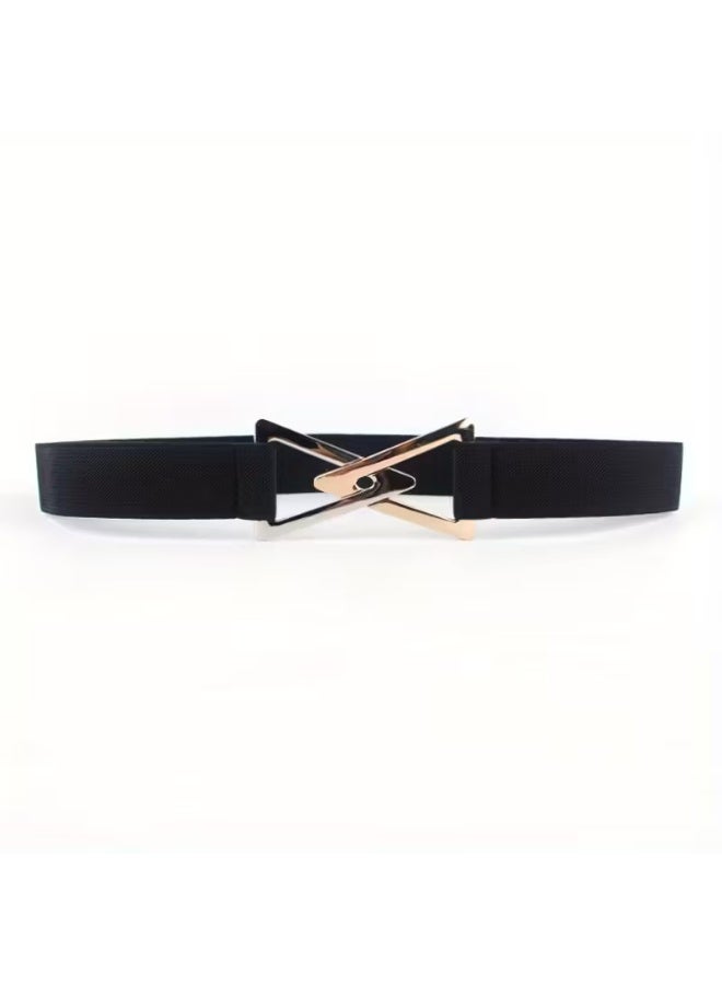 Goolsky [Multi Functional Metal Buckle Belt] Double Triangle Metal Buckle Belt Women's Decorative Elastic Dress Sweater Belt Casual Multi Functional Fashion Belt - Image 5