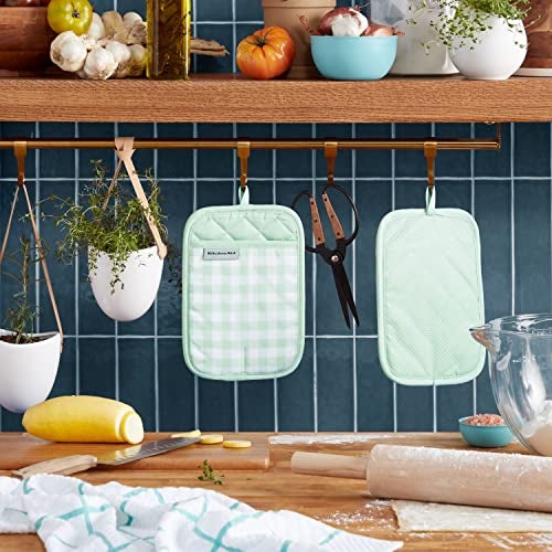 KitchenAid Gingham Pot Holder 2-Pack Set, Pistachio, 7"x10" - Image 2
