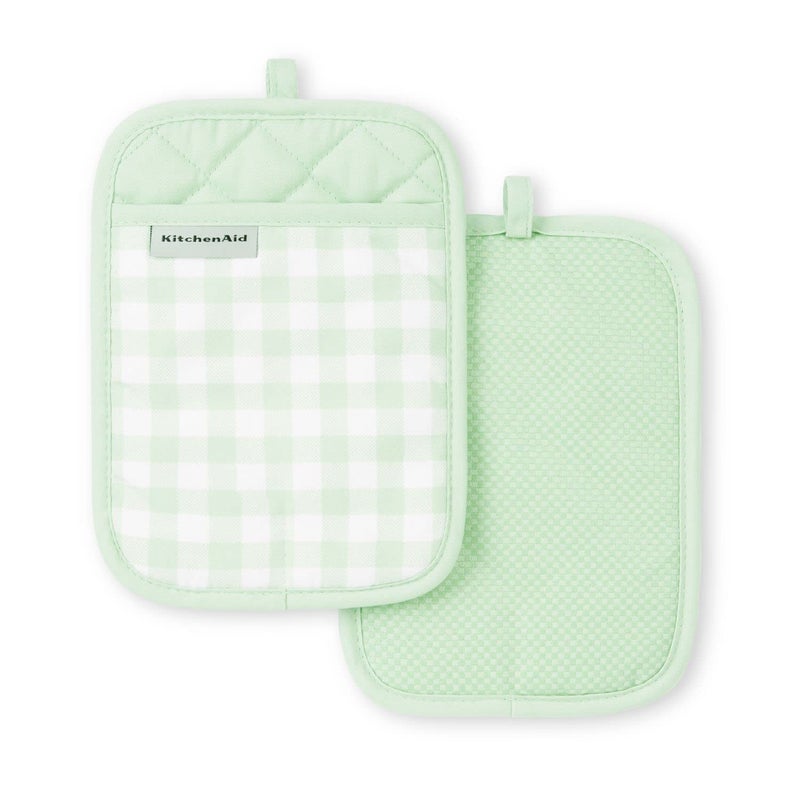 KitchenAid Gingham Pot Holder 2-Pack Set, Pistachio, 7"x10" - Image 5