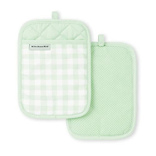 KitchenAid Gingham Pot Holder 2-Pack Set, Pistachio, 7"x10" - Image 1