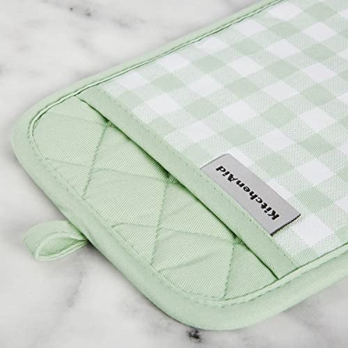 KitchenAid Gingham Pot Holder 2-Pack Set, Pistachio, 7"x10" - Image 3