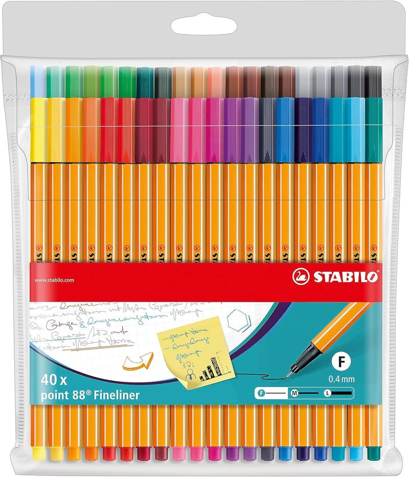 STABILO point 88 - Fineliner - Wallet of 40 (Assorted Colours) - Image 1