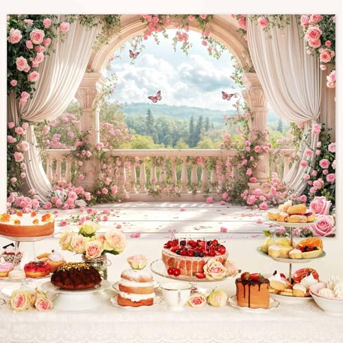 Drgilau 10X8ft Pink Floral Photography Backdrop, Retro Flowers Photography Backdrop Dreamlike Wedding Portrait Photo Background Wedding Birthday Party Background Banner Decor, Pink-1 - Image 3