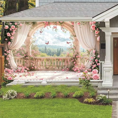 Drgilau 10X8ft Pink Floral Photography Backdrop, Retro Flowers Photography Backdrop Dreamlike Wedding Portrait Photo Background Wedding Birthday Party Background Banner Decor, Pink-1 - Image 4