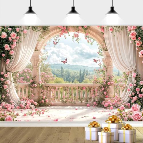Drgilau 10X8ft Pink Floral Photography Backdrop, Retro Flowers Photography Backdrop Dreamlike Wedding Portrait Photo Background Wedding Birthday Party Background Banner Decor, Pink-1 - Image 5