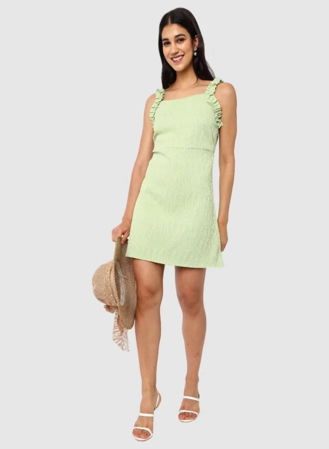 Freehand  Women Fit and Flared Textured Scoop Neck Sleeveless Ruffle Dress for Women | Best Price UAE