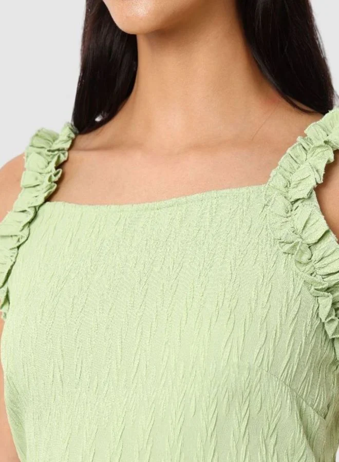 Freehand  Women Fit and Flared Textured Scoop Neck Sleeveless Ruffle Dress for Women | Best Price UAE