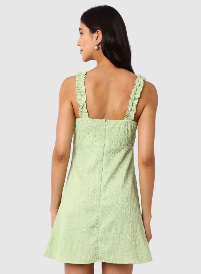 Freehand  Women Fit and Flared Textured Scoop Neck Sleeveless Ruffle Dress for Women | Best Price UAE