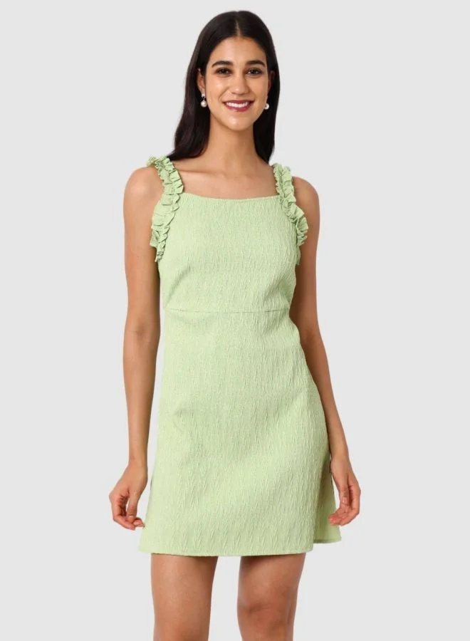 Freehand  Women Fit and Flared Textured Scoop Neck Sleeveless Ruffle Dress for Women | Best Price UAE