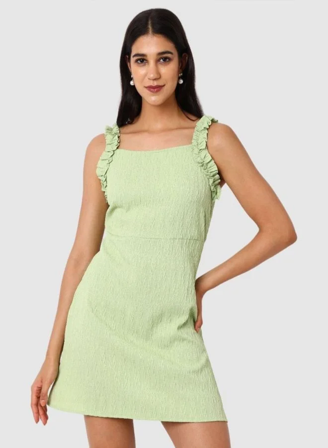 Freehand  Women Fit and Flared Textured Scoop Neck Sleeveless Ruffle Dress for Women | Best Price UAE