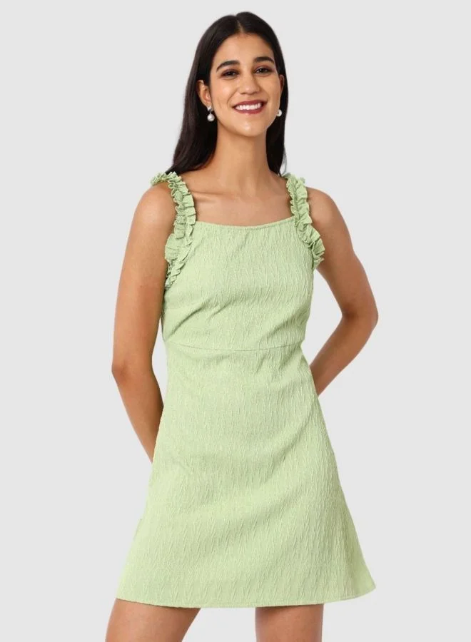 Women Fit and Flared Textured Scoop Neck Sleeveless Ruffle Dress