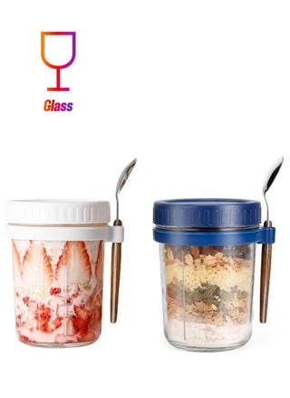 2-piece food can set,Blue and white 350ml glass cans,Sealed lid and spoon,Food storage container for salads,juices, snacks,Leak proof and microwave safe - pzsku/ZB812C974C7432155CC3CZ/45/1744682288/38fd7264-52bb-4b6d-bd7a-74c371c2cc0e