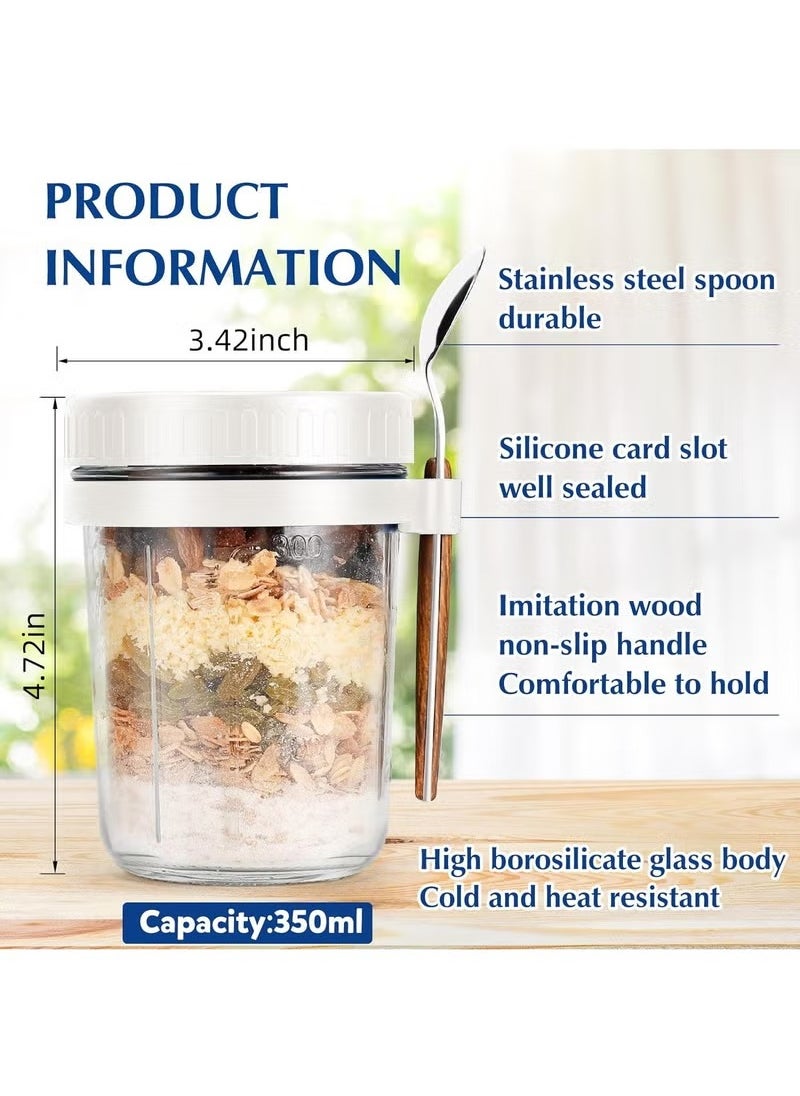 2-piece food can set,Blue and white 350ml glass cans,Sealed lid and spoon,Food storage container for salads,juices, snacks,Leak proof and microwave safe