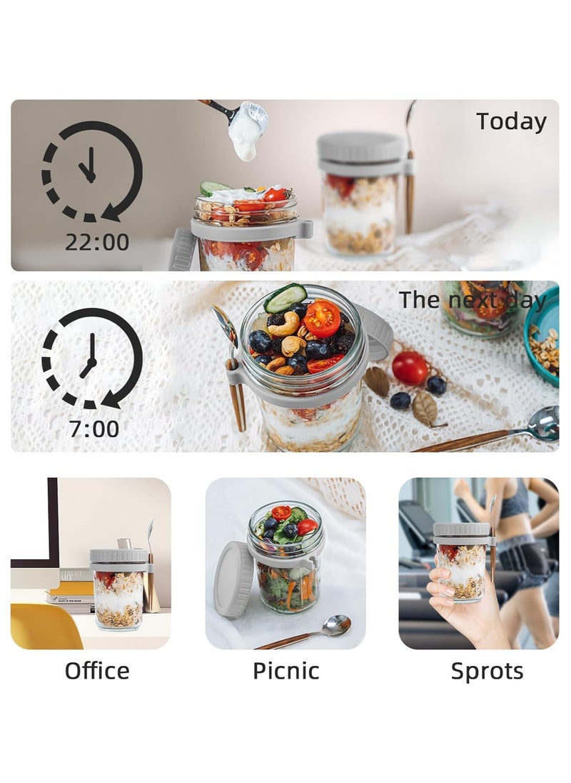 2-piece food can set,Blue and white 350ml glass cans,Sealed lid and spoon,Food storage container for salads,juices, snacks,Leak proof and microwave safe