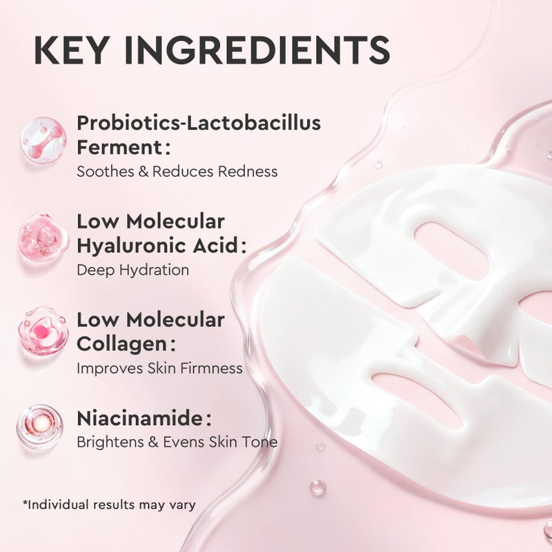 Elvira Bio-Collagen Real Deep Mask, Overnight Hydrating Face Mask with Hyaluronic Acid, Korean Skincare Face Mask for Moisturizing and Firming, Face Masks Sheet for All Skin Types, 4 Pack - Image 5