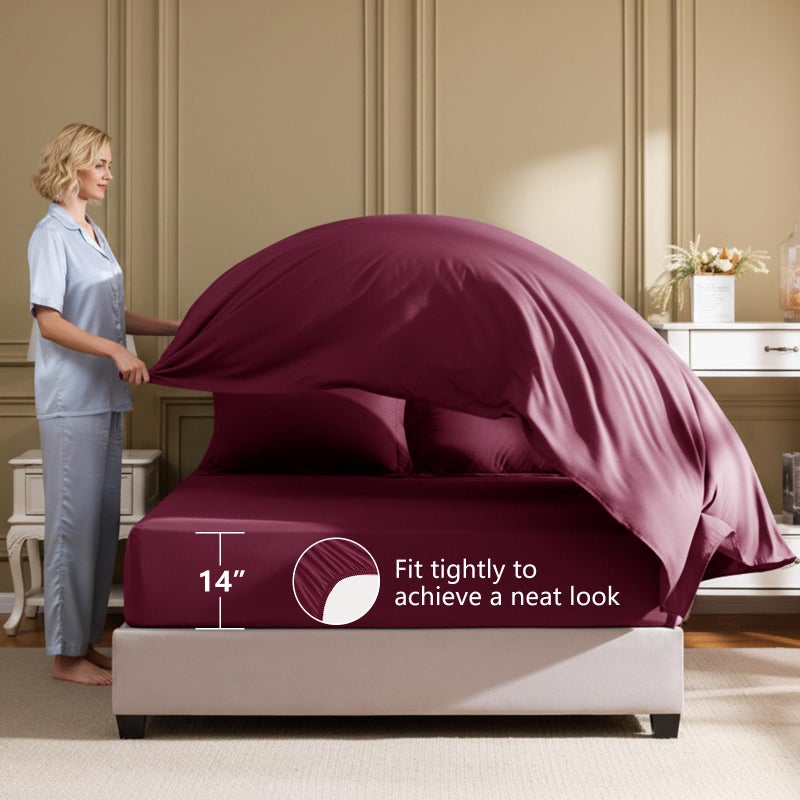 HIMEET Queen Comforter Set - 7 Pieces Bed in a Bag Queen Size, Luxury Comforter Set with Sheets for All Season, Bed Set with Comforter, Flat Sheet, Fitted Sheet, Pillowcases & Shams, Burgundy - Image 5