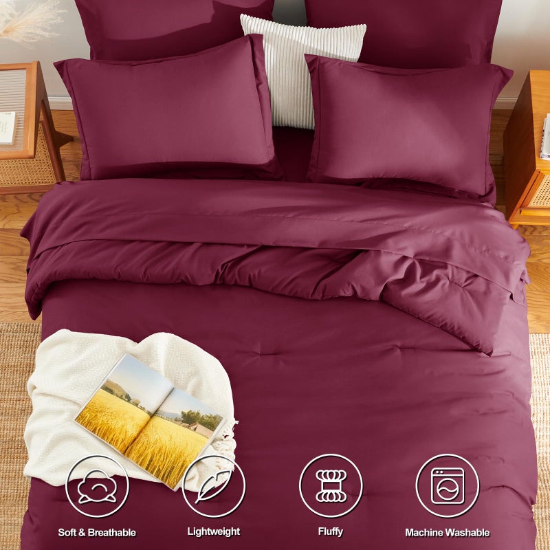 HIMEET Queen Comforter Set - 7 Pieces Bed in a Bag Queen Size, Luxury Comforter Set with Sheets for All Season, Bed Set with Comforter, Flat Sheet, Fitted Sheet, Pillowcases & Shams, Burgundy - Image 2