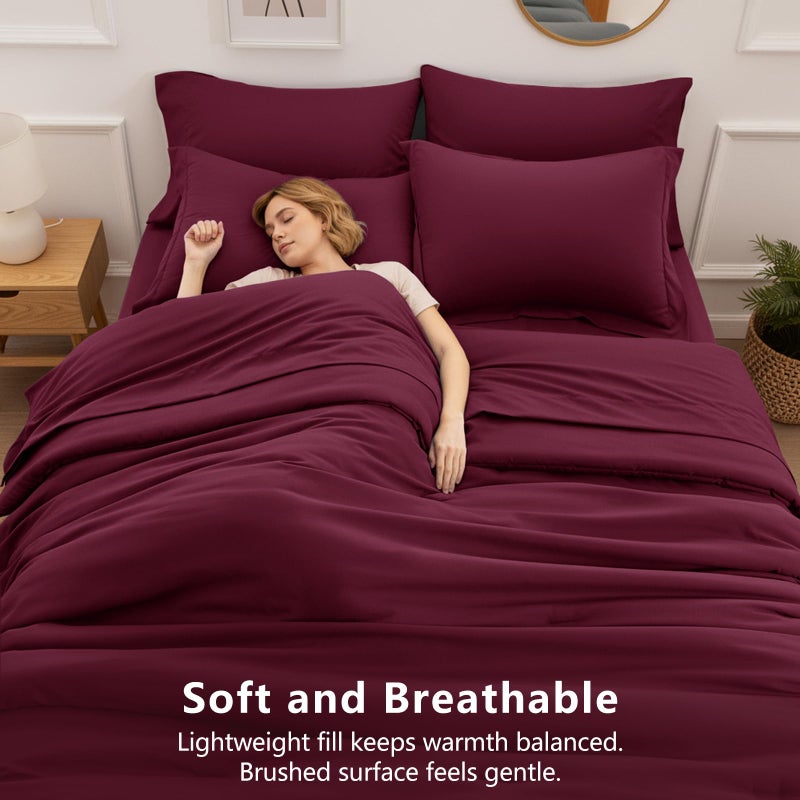 HIMEET Queen Comforter Set - 7 Pieces Bed in a Bag Queen Size, Luxury Comforter Set with Sheets for All Season, Bed Set with Comforter, Flat Sheet, Fitted Sheet, Pillowcases & Shams, Burgundy - Image 4