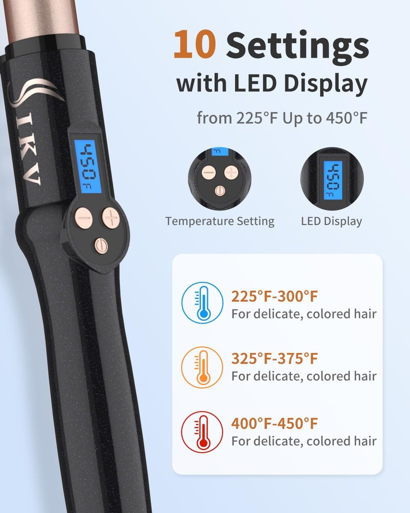 IKV 1 Inch Curling Wand Long Barrel, Dual Voltage Hair Curling Iron Wand Ceramic for Long Hair,10 Adjustable Temp - Image 5