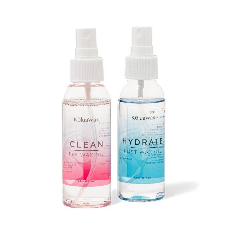 KoluaWax Clean & Hydrate At Home Waxing Kit Oils â€“ Pre Wax Cleanser Preps & Protects Skin â€“ Post Body & Facial Wax Oil Soothes, Reduces Redness, Removes Residue â€“ Make Hair Removal Easy by KoluaWax, 3 Oz. Each - Image 1