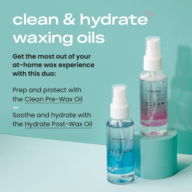 KoluaWax Clean & Hydrate At Home Waxing Kit Oils â€“ Pre Wax Cleanser Preps & Protects Skin â€“ Post Body & Facial Wax Oil Soothes, Reduces Redness, Removes Residue â€“ Make Hair Removal Easy by KoluaWax, 3 Oz. Each - Image 2