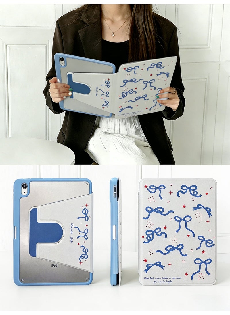 حافظة Blue Ribbon لجهاز iPad من الجيل الحادي عشر (2025) / الجيل العاشر (2022) مقاس 10.9 بوصة - غطاء قابل للطي بنمط فيونكة زرقاء لطيفة (كوايي) مع ظهر شفاف، وقشرة واقية مقاومة للصدمات للفتيات والفتيان والمراهقين - Image 1