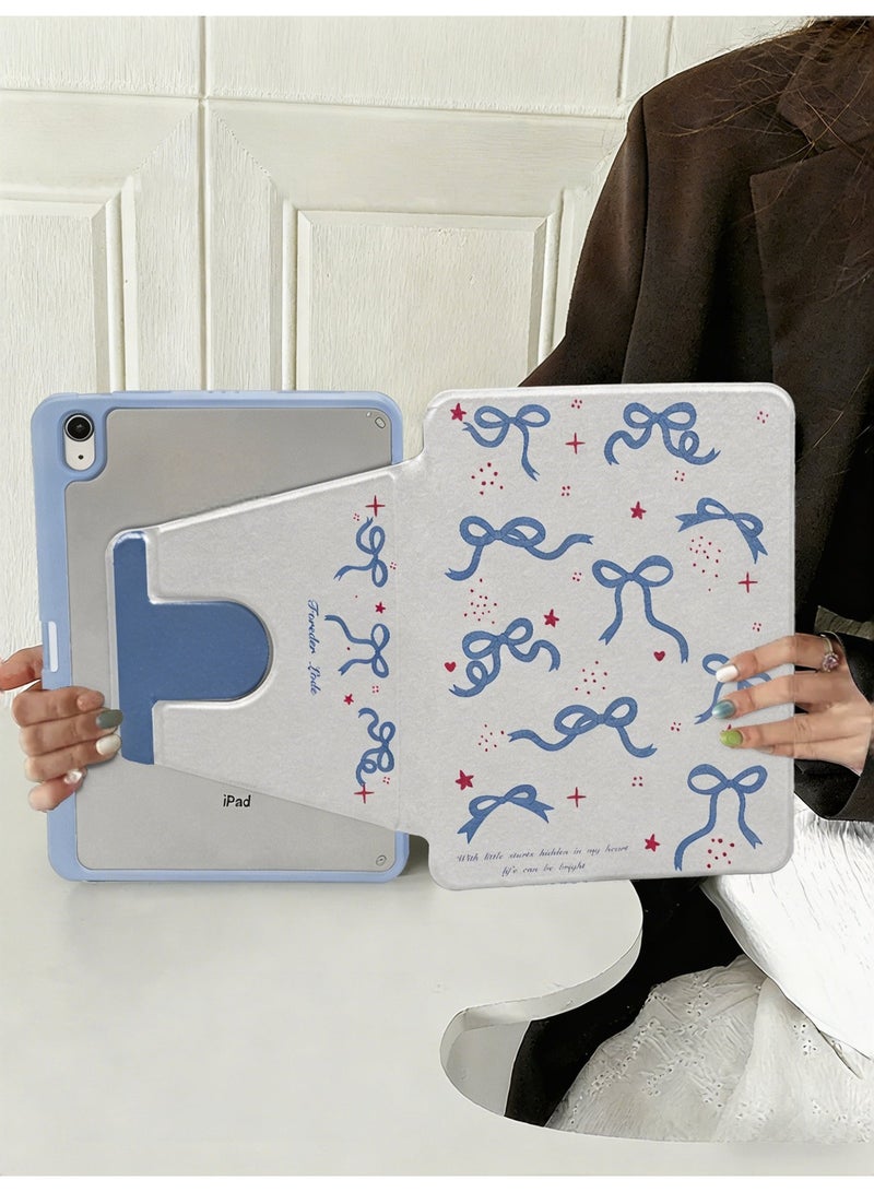 حافظة Blue Ribbon لجهاز iPad من الجيل الحادي عشر (2025) / الجيل العاشر (2022) مقاس 10.9 بوصة - غطاء قابل للطي بنمط فيونكة زرقاء لطيفة (كوايي) مع ظهر شفاف، وقشرة واقية مقاومة للصدمات للفتيات والفتيان والمراهقين - Image 2