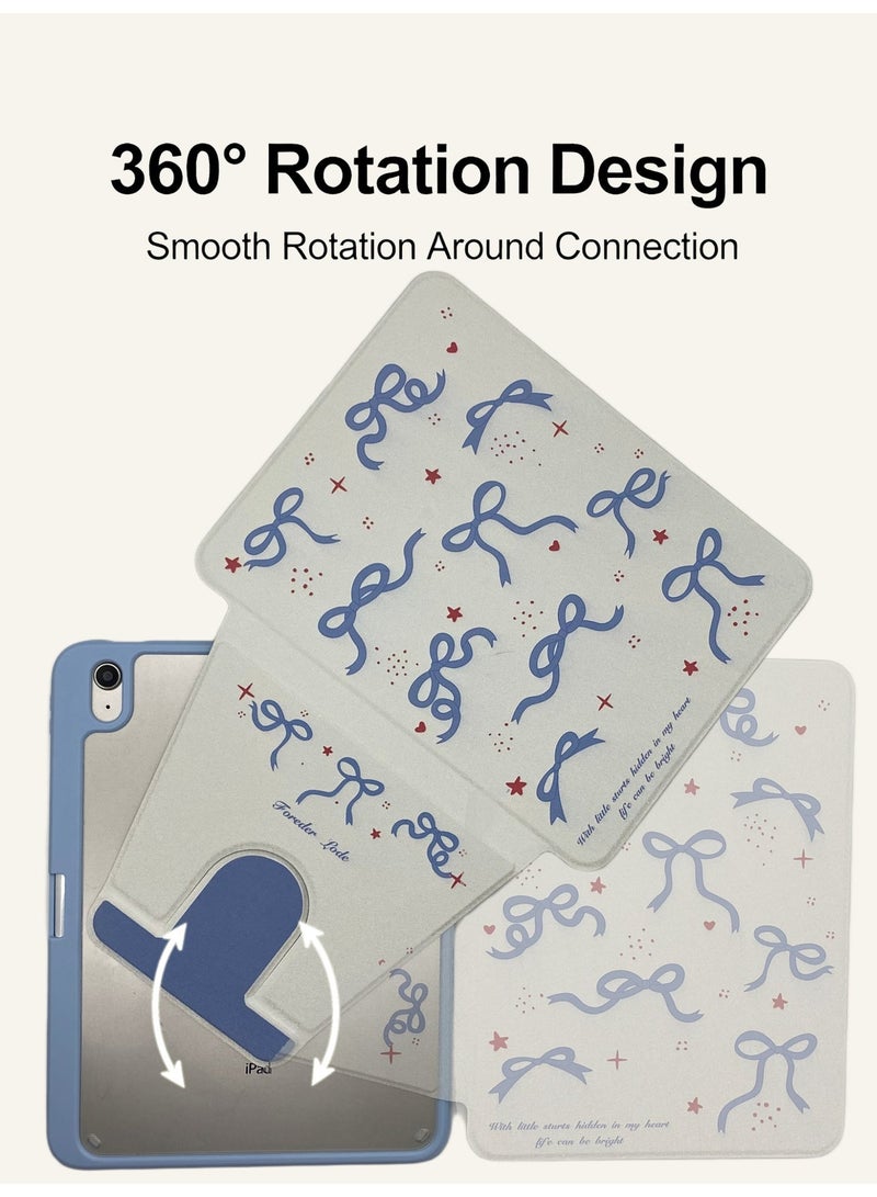 حافظة Blue Ribbon لجهاز iPad من الجيل الحادي عشر (2025) / الجيل العاشر (2022) مقاس 10.9 بوصة - غطاء قابل للطي بنمط فيونكة زرقاء لطيفة (كوايي) مع ظهر شفاف، وقشرة واقية مقاومة للصدمات للفتيات والفتيان والمراهقين - Image 5