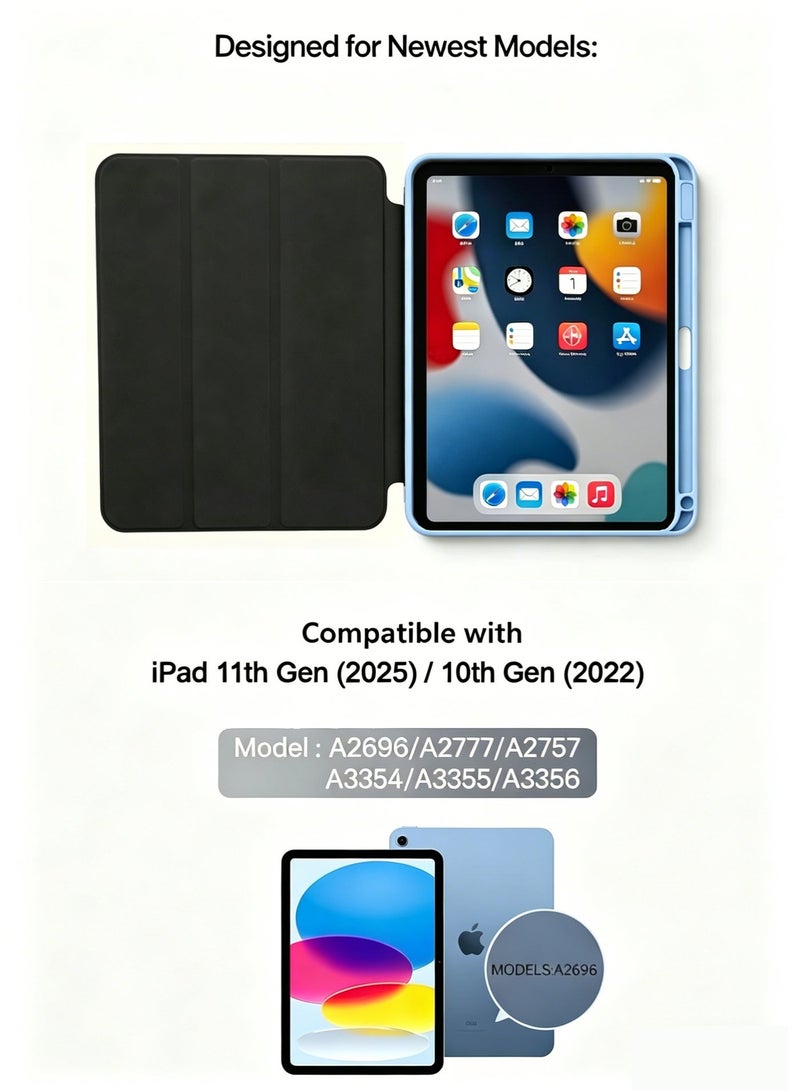 حافظة Blue Ribbon لجهاز iPad من الجيل الحادي عشر (2025) / الجيل العاشر (2022) مقاس 10.9 بوصة - غطاء قابل للطي بنمط فيونكة زرقاء لطيفة (كوايي) مع ظهر شفاف، وقشرة واقية مقاومة للصدمات للفتيات والفتيان والمراهقين - Image 4