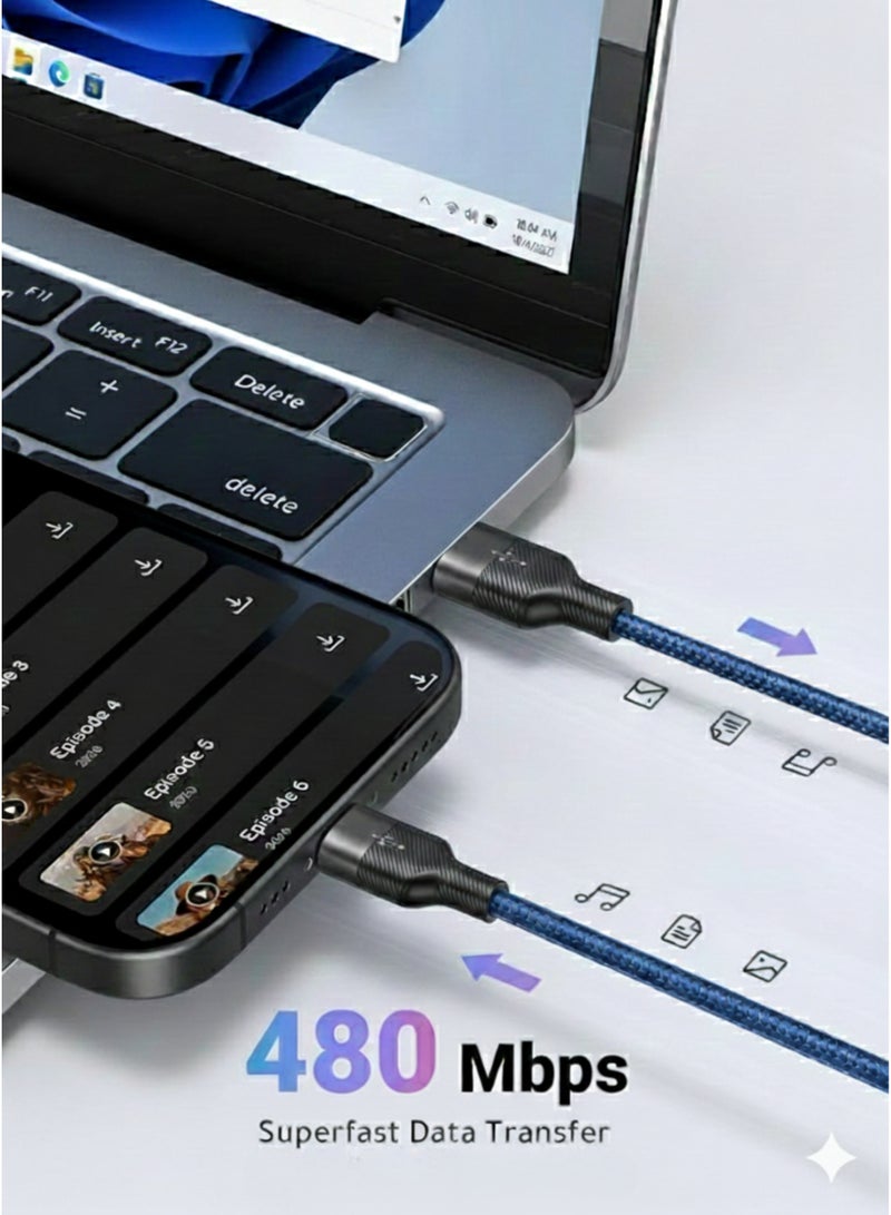 كاكوسيجا كابل Kakusiga USB إلى Type-C للشحن السريع 5 أمبير، بطول 0.5 متر، مصنوع من النايلون المضفر عالي الجودة، سلك بيانات USB-C متين وعالي السرعة، متوافق مع Samsung Galaxy وMacBook Pro وNintendo Switch وHuawei MateBook X Pro وiPad Mini 6 - Image 3