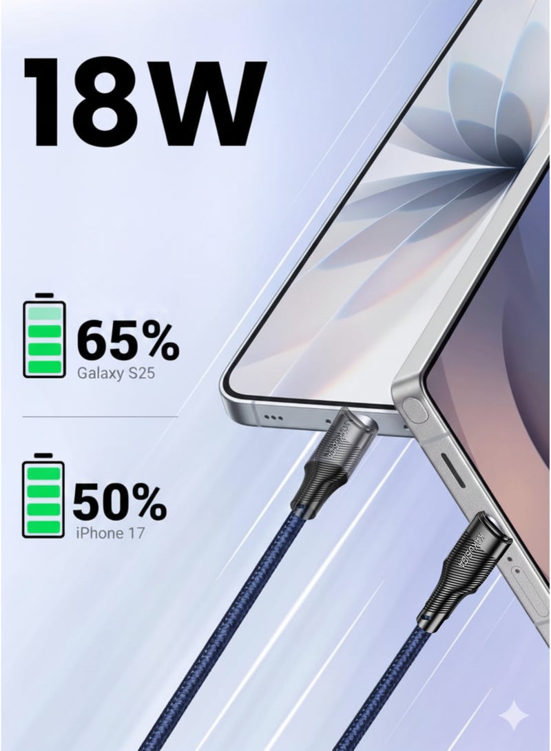 كاكوسيجا كابل Kakusiga USB إلى Type-C للشحن السريع 5 أمبير، بطول 0.5 متر، مصنوع من النايلون المضفر عالي الجودة، سلك بيانات USB-C متين وعالي السرعة، متوافق مع Samsung Galaxy وMacBook Pro وNintendo Switch وHuawei MateBook X Pro وiPad Mini 6 - Image 2