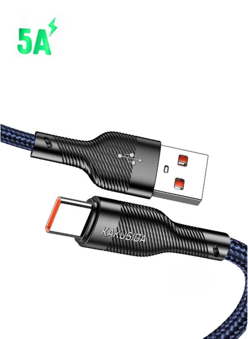 كاكوسيجا كابل Kakusiga USB إلى Type-C للشحن السريع 5 أمبير، بطول 0.5 متر، مصنوع من النايلون المضفر عالي الجودة، سلك بيانات USB-C متين وعالي السرعة، متوافق مع Samsung Galaxy وMacBook Pro وNintendo Switch وHuawei MateBook X Pro وiPad Mini 6 - Image 1