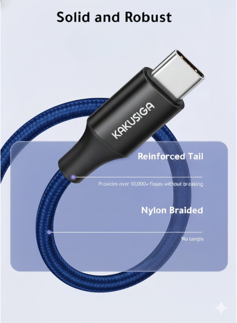 كاكوسيجا كابل Kakusiga USB إلى Type-C للشحن السريع 5 أمبير، بطول 0.5 متر، مصنوع من النايلون المضفر عالي الجودة، سلك بيانات USB-C متين وعالي السرعة، متوافق مع Samsung Galaxy وMacBook Pro وNintendo Switch وHuawei MateBook X Pro وiPad Mini 6 - Image 4