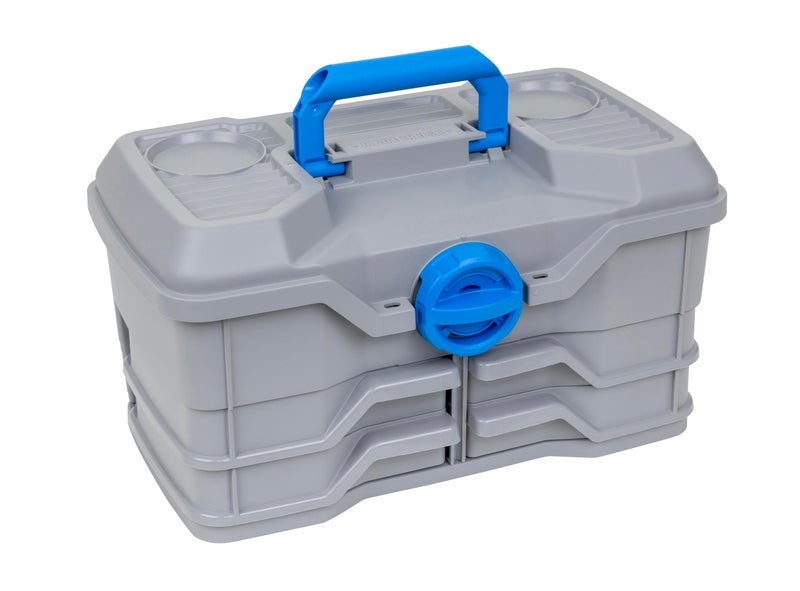 Flambeau Outdoors Next Gen 4/0 Medium Fishing Tackle Box - 4 Pivot Trays, 23 Compartments, Includes 25-piece Tackle Kit, Fishing Tackle and Gear Storage, Fishing Lure Organizer, Light Gray - Image 1