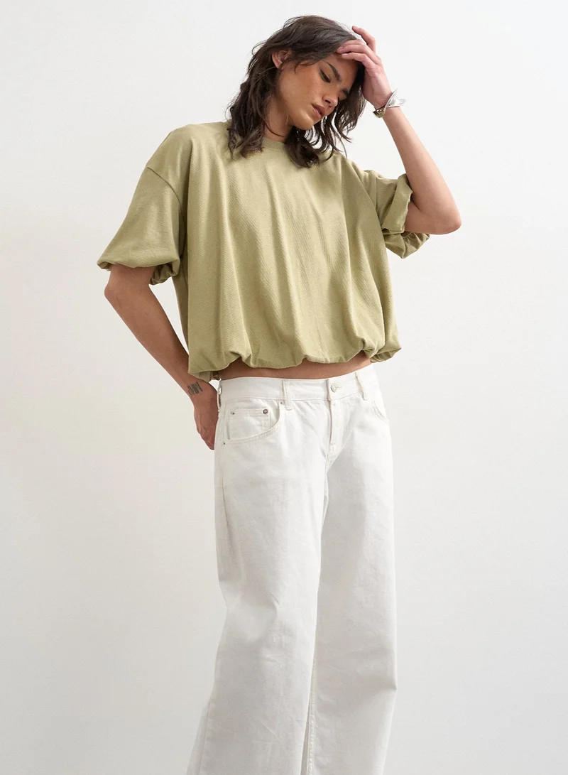 Topshop Knitted Bobble Hem T-shirt With A Closed Neckline