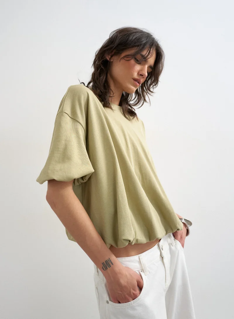 Topshop Knitted Bobble Hem T-shirt With A Closed Neckline