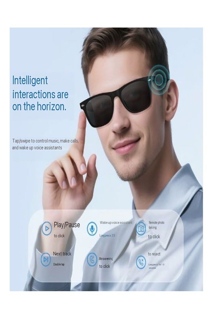 Smart Glasses, AI Bluetooth Glasses with Speaker, 144 Languages & Accents Real Time Translation, UV Protection AI Glasses with Bluetooth 5.4, Smart Sunglasses for Men & Woman (Noble Black) - Image 3