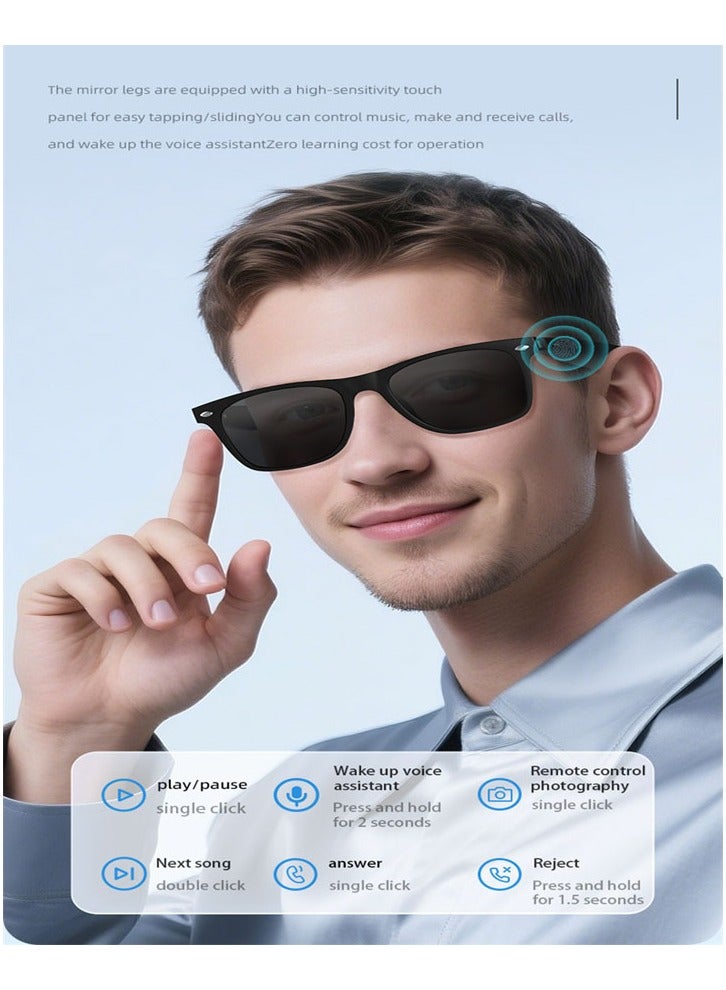 Smart Glasses, AI Bluetooth Glasses with Speaker, 144 Languages & Accents Real Time Translation, UV Protection AI Glasses with Bluetooth 5.4, Smart Sunglasses for Men & Woman (Noble Black) - Image 3