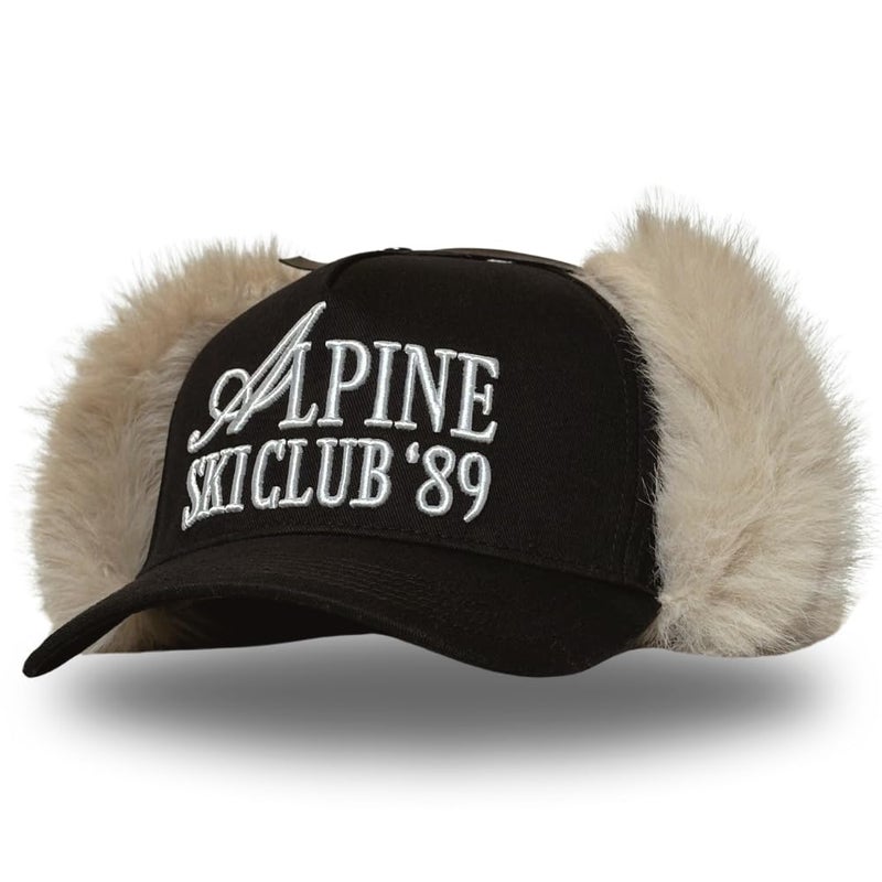 CITRUSY Vintage Fashion Trucker Hat | Men & Women | Embroidered Western Trendy Baseball Caps | Country Cute Retro Hats for Cowgirls & Cowboys | Camo Fur Cotton | Snapback Hat (Alpine Ski Club | Black + Fur) - Image 1