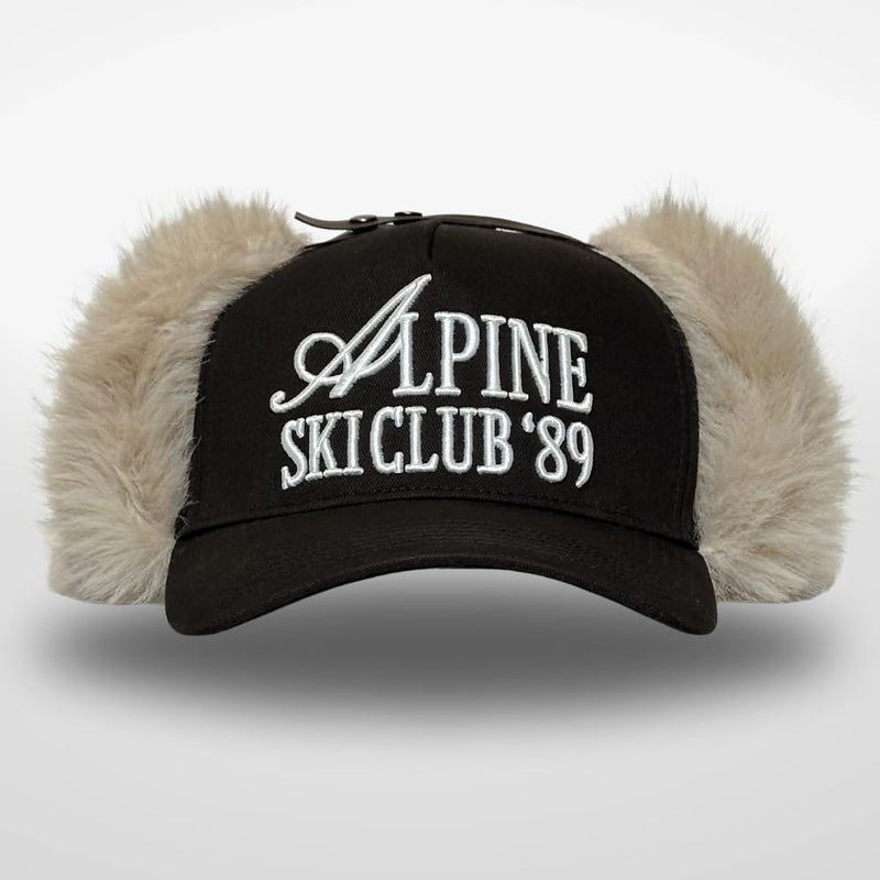 CITRUSY Vintage Fashion Trucker Hat | Men & Women | Embroidered Western Trendy Baseball Caps | Country Cute Retro Hats for Cowgirls & Cowboys | Camo Fur Cotton | Snapback Hat (Alpine Ski Club | Black + Fur) - Image 2