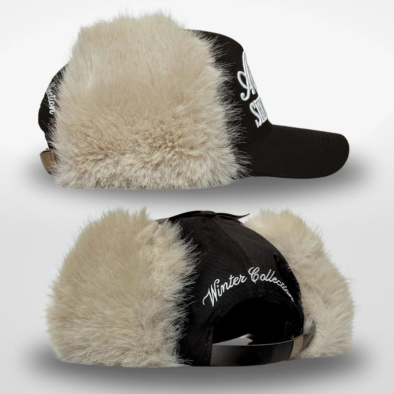 CITRUSY Vintage Fashion Trucker Hat | Men & Women | Embroidered Western Trendy Baseball Caps | Country Cute Retro Hats for Cowgirls & Cowboys | Camo Fur Cotton | Snapback Hat (Alpine Ski Club | Black + Fur) - Image 3
