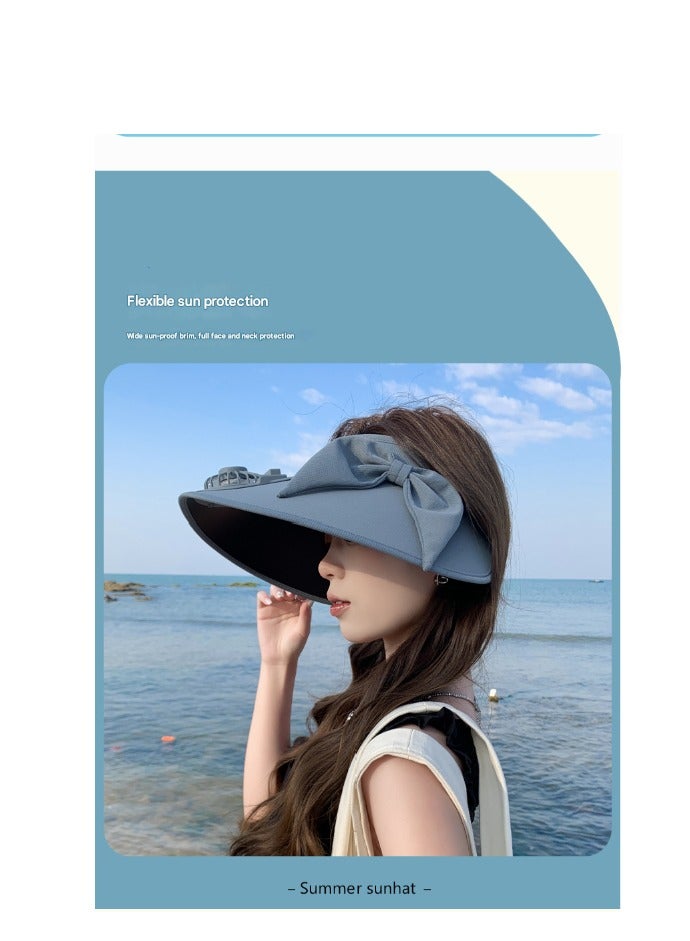 Generic Summer Women's Sun Hat with Built-in Rechargeable Fan - UV Protection, Breathable Open Top, Adjustable, Stylish Bow for Beach, Hiking and Outdoor Activities - ferrous - Image 4