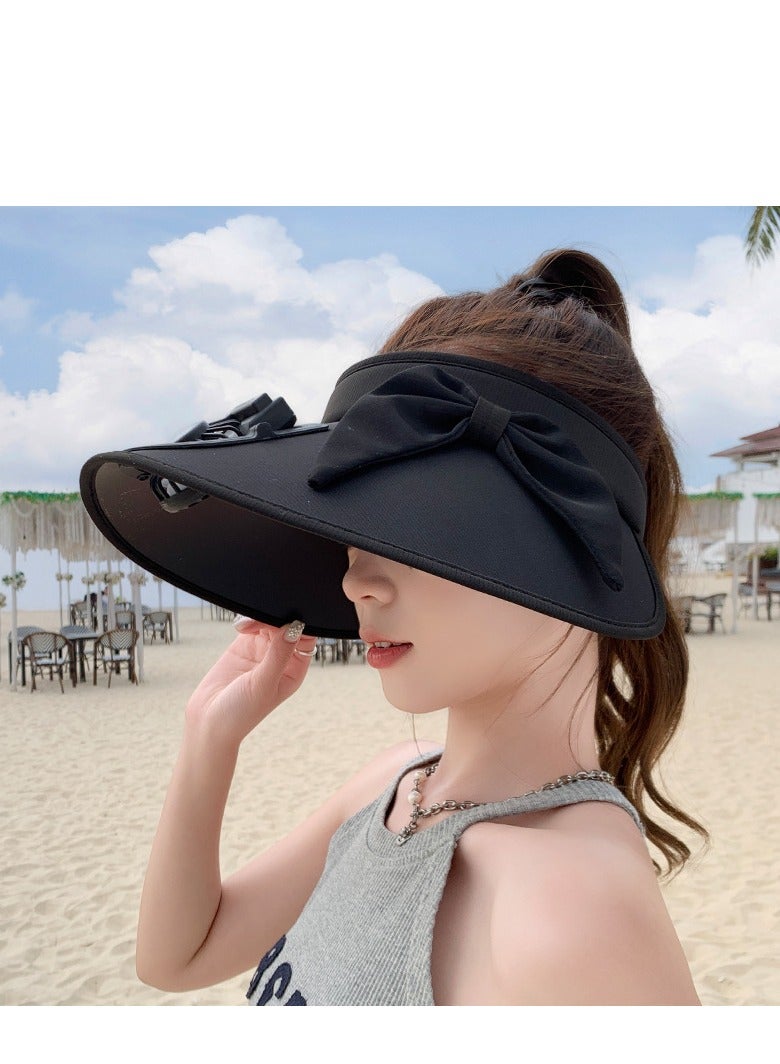 Generic Summer Women's Sun Hat with Built-in Rechargeable Fan - UV Protection, Breathable Open Top, Adjustable, Stylish Bow for Beach, Hiking and Outdoor Activities - ferrous - Image 1