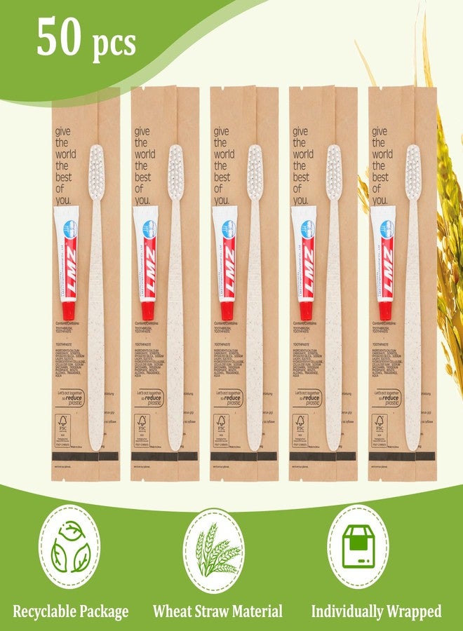 Bullro Disposable Wheat Straw Toothbrushes Kit - 50 Pcs Toothbrush and Toothpaste(6g) Bulk, Individually Wrapped Disposable Amenities for Hotel, Airbnb, Travel, Camping, Homeless & Guest Use - Image 4