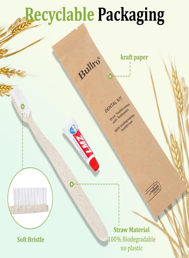 Bullro Disposable Wheat Straw Toothbrushes Kit - 50 Pcs Toothbrush and Toothpaste(6g) Bulk, Individually Wrapped Disposable Amenities for Hotel, Airbnb, Travel, Camping, Homeless & Guest Use - Image 2