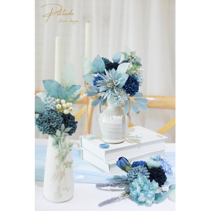 Piklado Artificial Wedding Dahlia Flowers 25 pcs Fake Roses with Stem for DIY Wedding Decor Centerpieces Arrangements Bouquets (Shades of Navy Blue) - Image 3