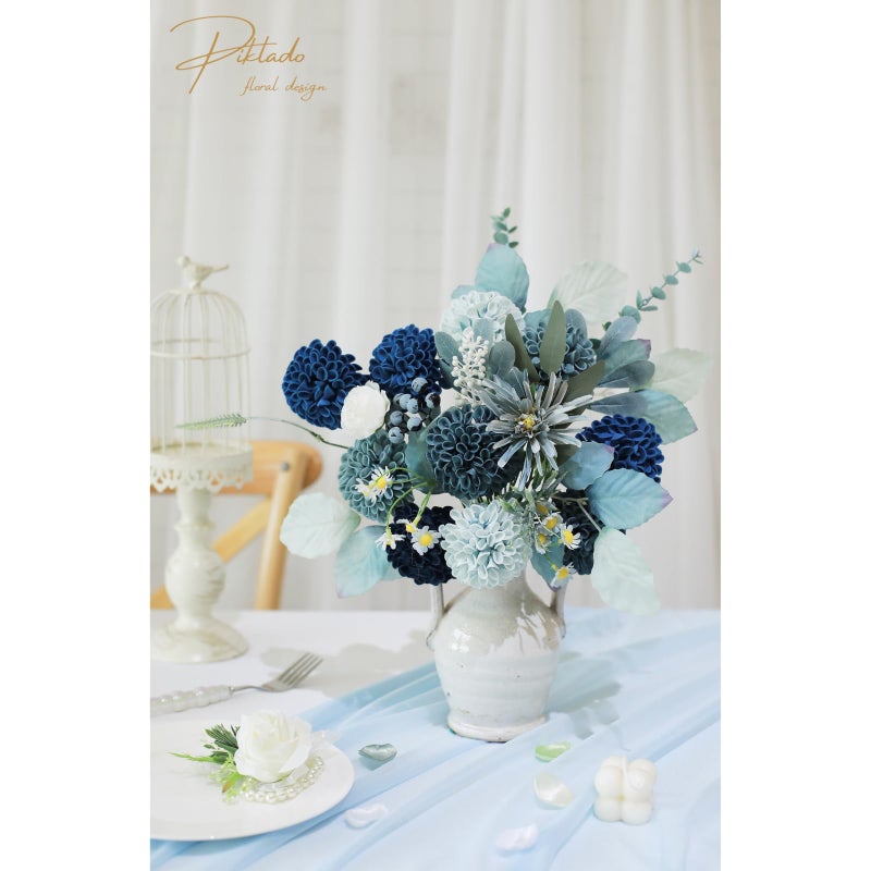 Piklado Artificial Wedding Dahlia Flowers 25 pcs Fake Roses with Stem for DIY Wedding Decor Centerpieces Arrangements Bouquets (Shades of Navy Blue) - Image 2