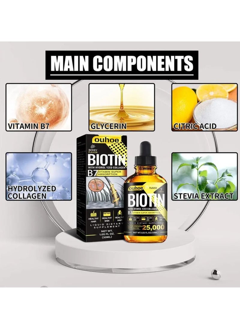 OUHOE - Liquid Biotin And Collagen Drops, 30ml Hair Strengthening B7 Vitamin Oil, Biotin Liquid Drops Essential Oil Supports Glowing Skin, Healthy Hair And Nail Growth - Image 1