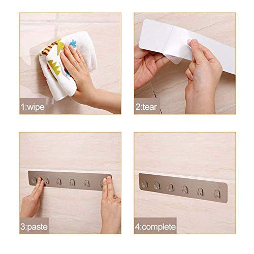 Simxen Self Adhesive Wall Mounted Strip Hook, Bathroom Towel Rail/Utensil Rack Kitchen Hanger (6 Hooks, 44 x 8cm) - Image 4